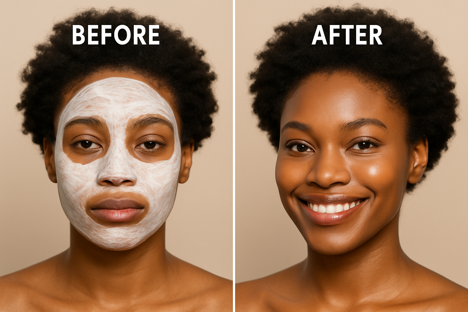 cree moi une poto avant et apre dune femme noir apre lutilisation du masque