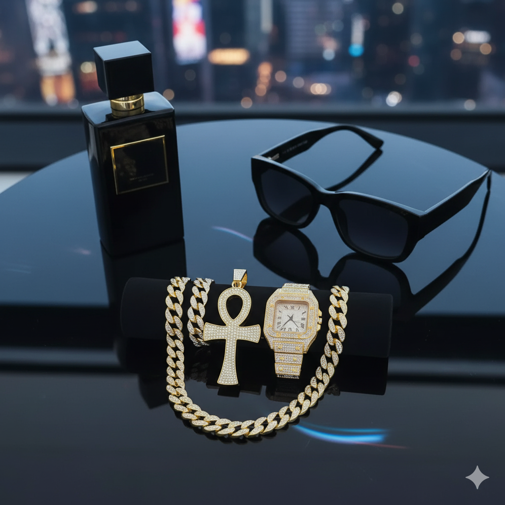 🔥 Pack Hip Hop Ultime – Montre + Chaîne + Bracelet 🔥