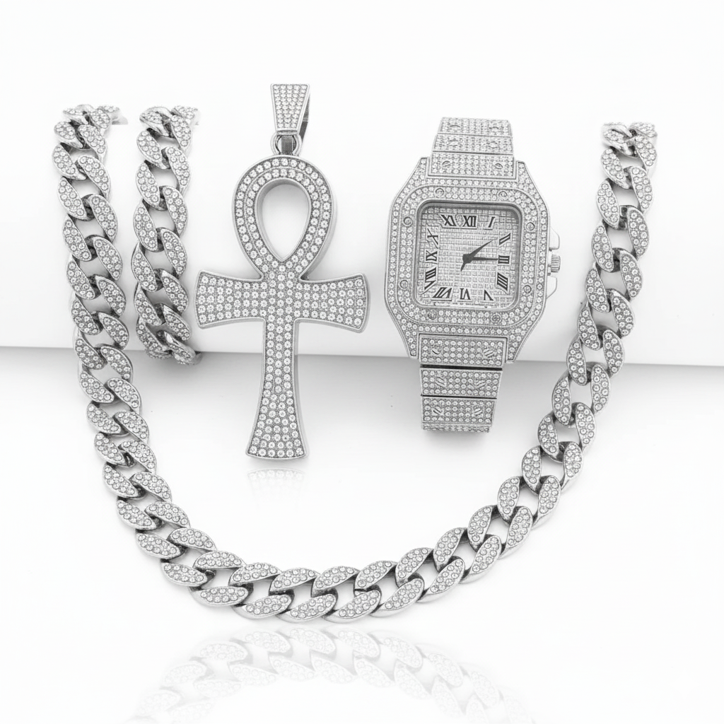 🔥 Pack Hip Hop Ultime – Montre + Chaîne + Bracelet 🔥