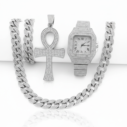 🔥 Pack Hip Hop Ultime – Montre + Chaîne + Bracelet 🔥