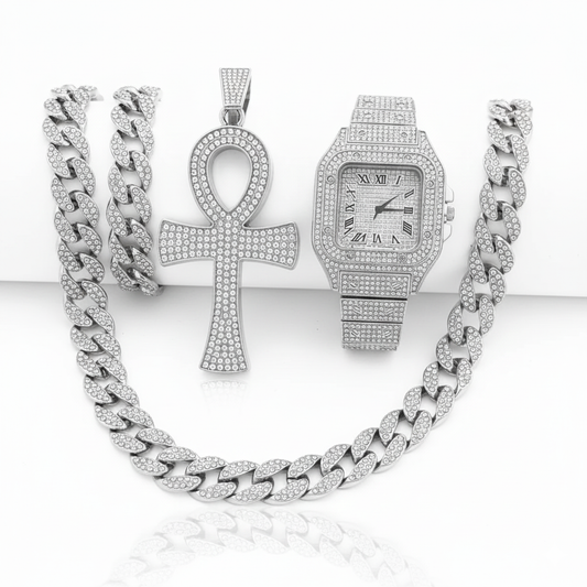 🔥 Pack Hip Hop Ultime – Montre + Chaîne + Bracelet 🔥