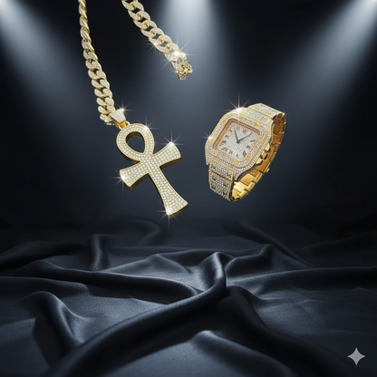 🔥 Pack Hip Hop Ultime – Montre + Chaîne + Bracelet 🔥