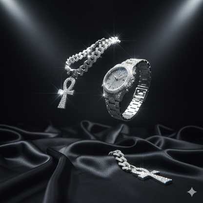 🔥 Pack Hip Hop Ultime – Montre + Chaîne + Bracelet 🔥