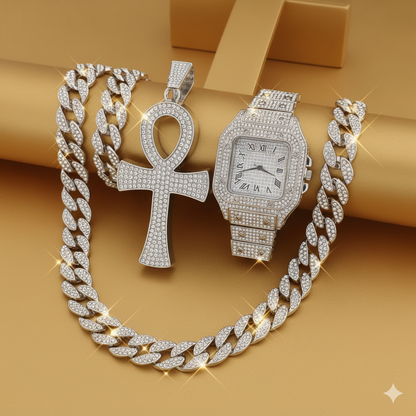 🔥 Pack Hip Hop Ultime – Montre + Chaîne + Bracelet 🔥