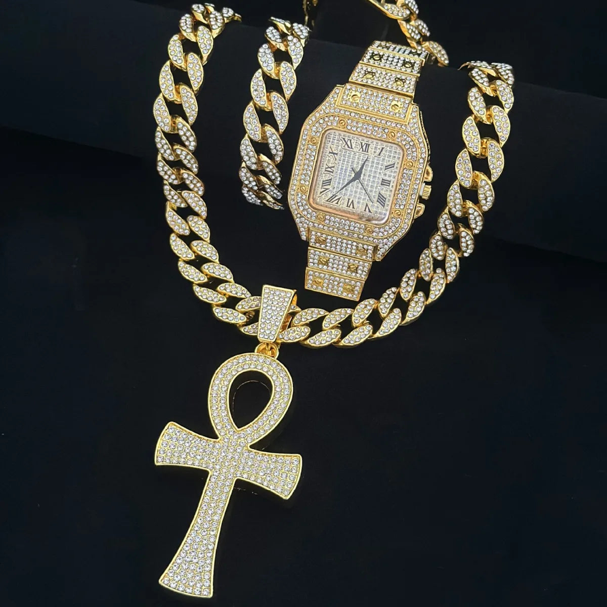 🔥 Pack Hip Hop Ultime – Montre + Chaîne + Bracelet 🔥