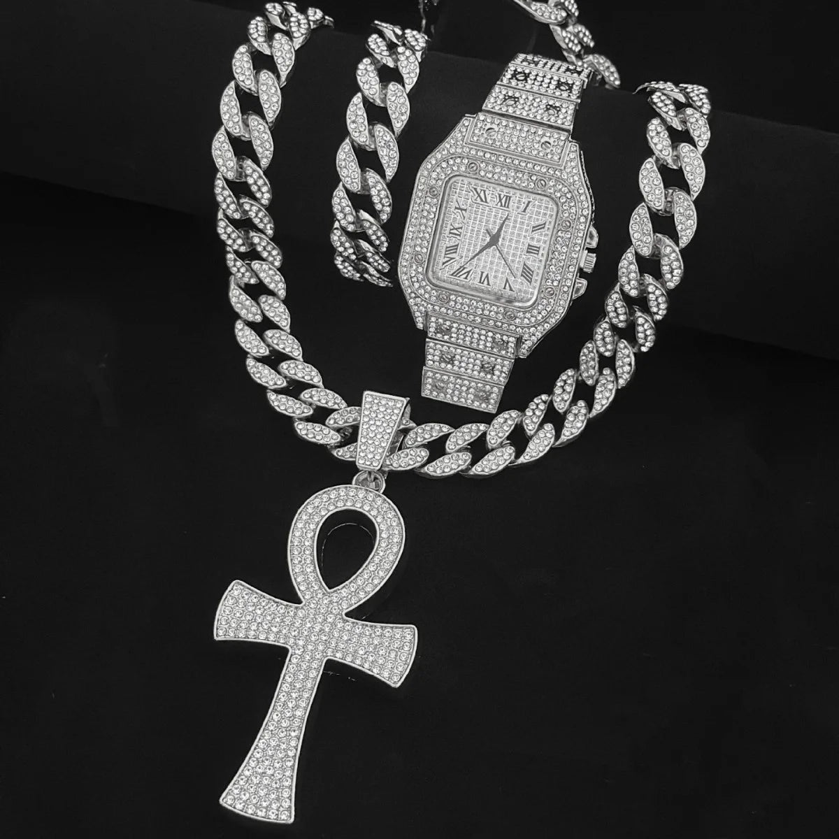 🔥 Pack Hip Hop Ultime – Montre + Chaîne + Bracelet 🔥